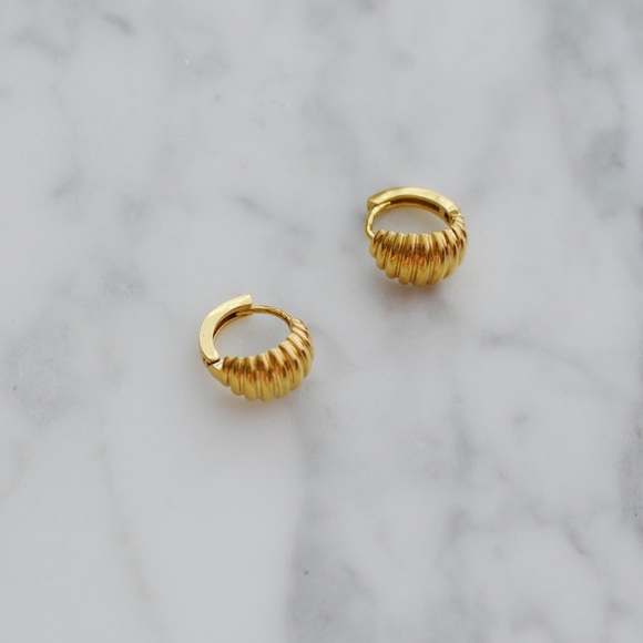 Jewelry - Gold Plated Brass Mini Croissant Hoop Earrings